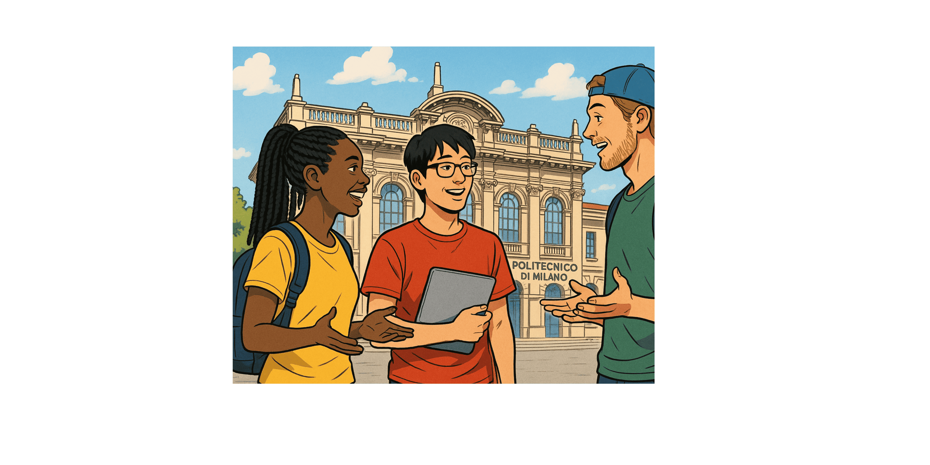 Studenti stranieri di fronte al Politecnico di Milano