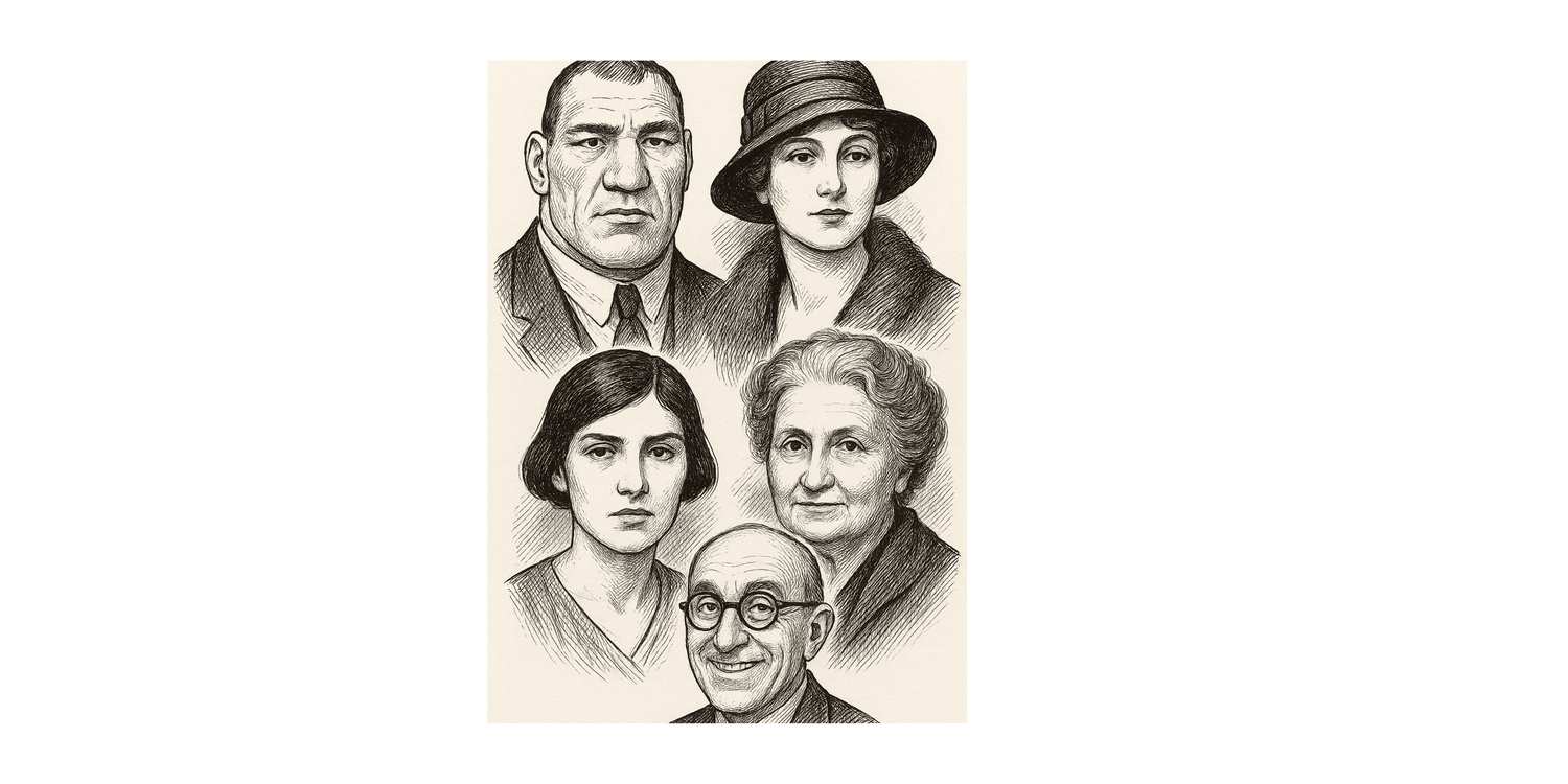 Primo Carnera, Tina Modotti, Maria Montessori, Achille Castiglioni 