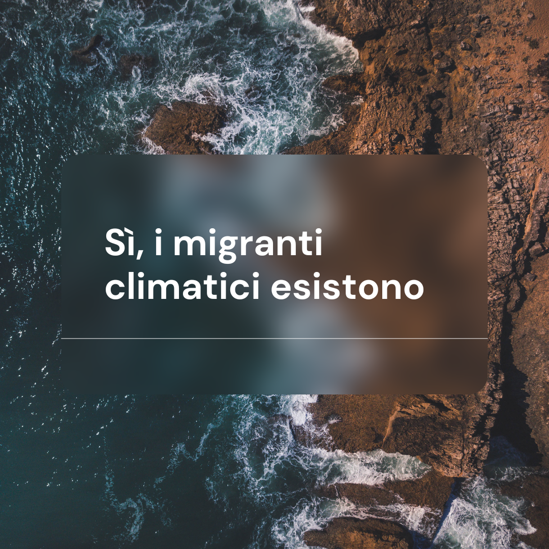 Scritta "I migranti climatici esistono"