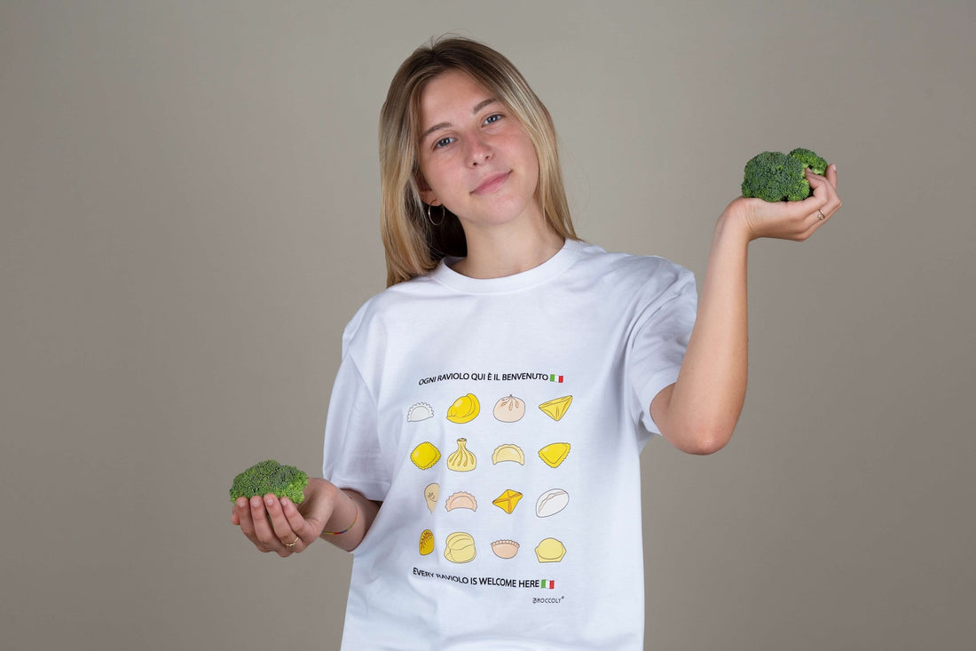 Regular fit unisex crew-neck t-shirt "Every raviolo is welcome here"